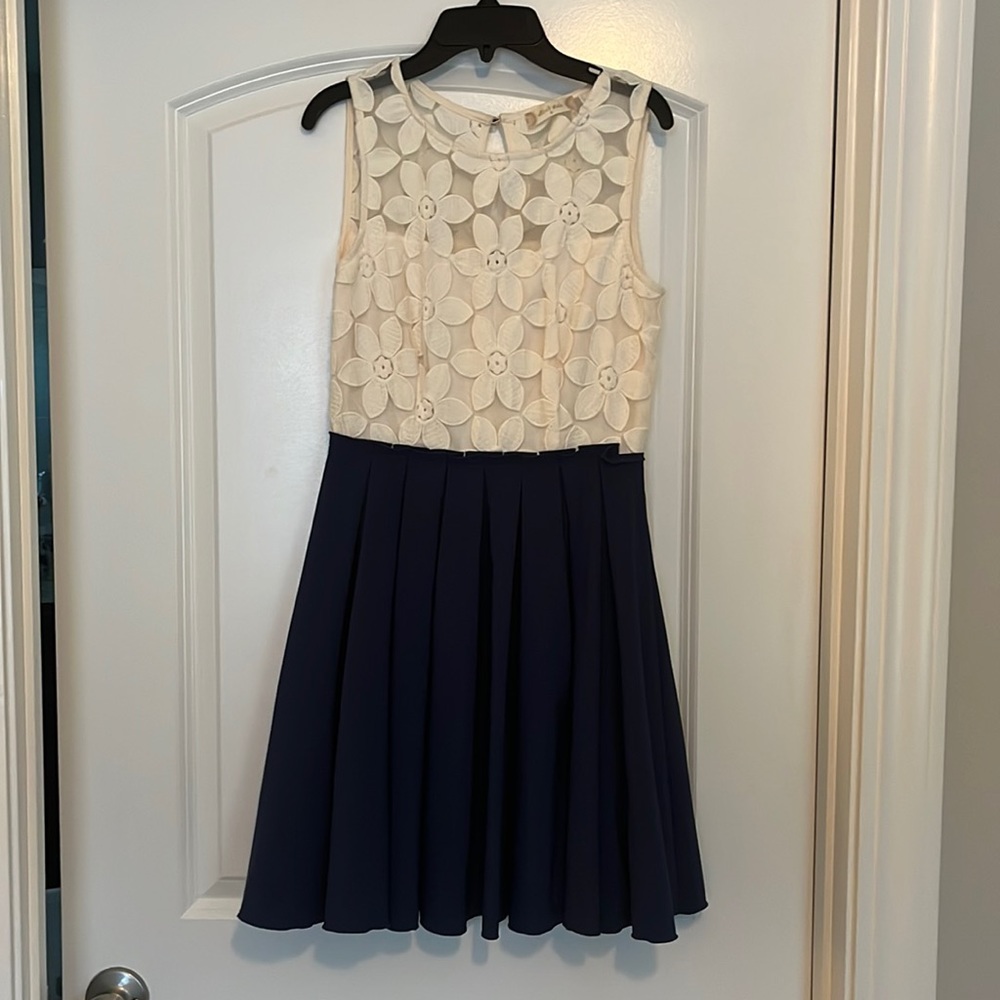 Cream & navy dress